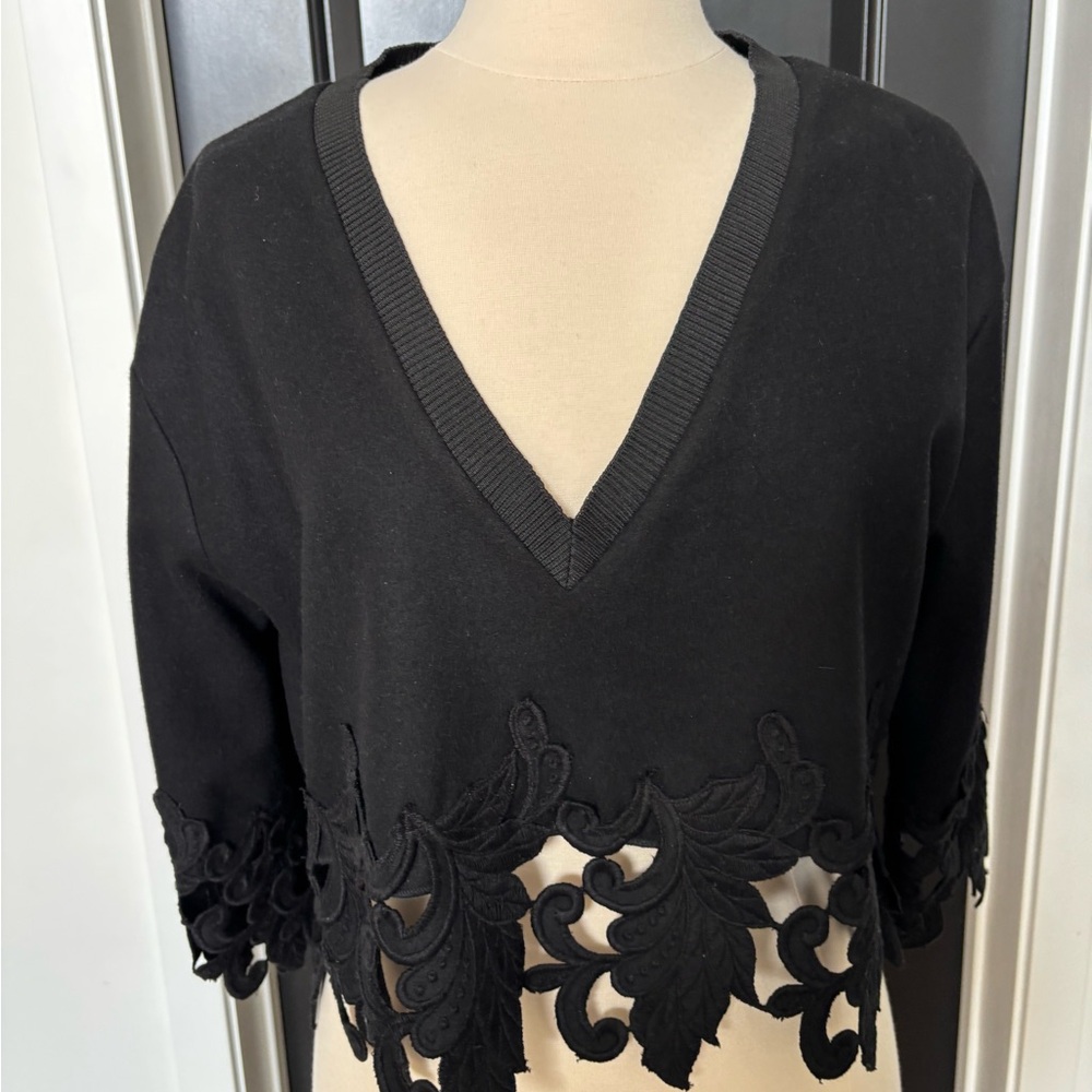 Elegant Black V-Neck Lace Trim Top
